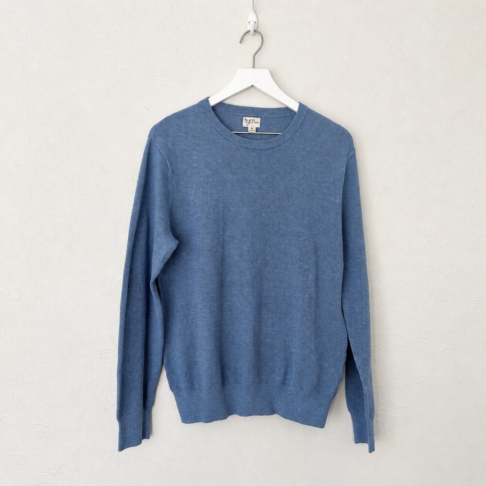 J.Crew BM043 Blue Cotton Piqué Stitch Crewneck Sweater M Coastal Preppy Menswear